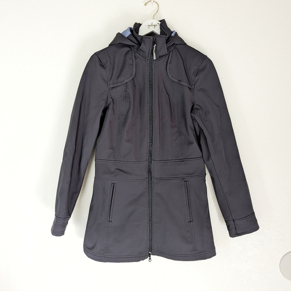 Athleta Jackets & Blazers - Athleta Black Soft Shell Midi Full Zip Rain Jacket Lined Medium